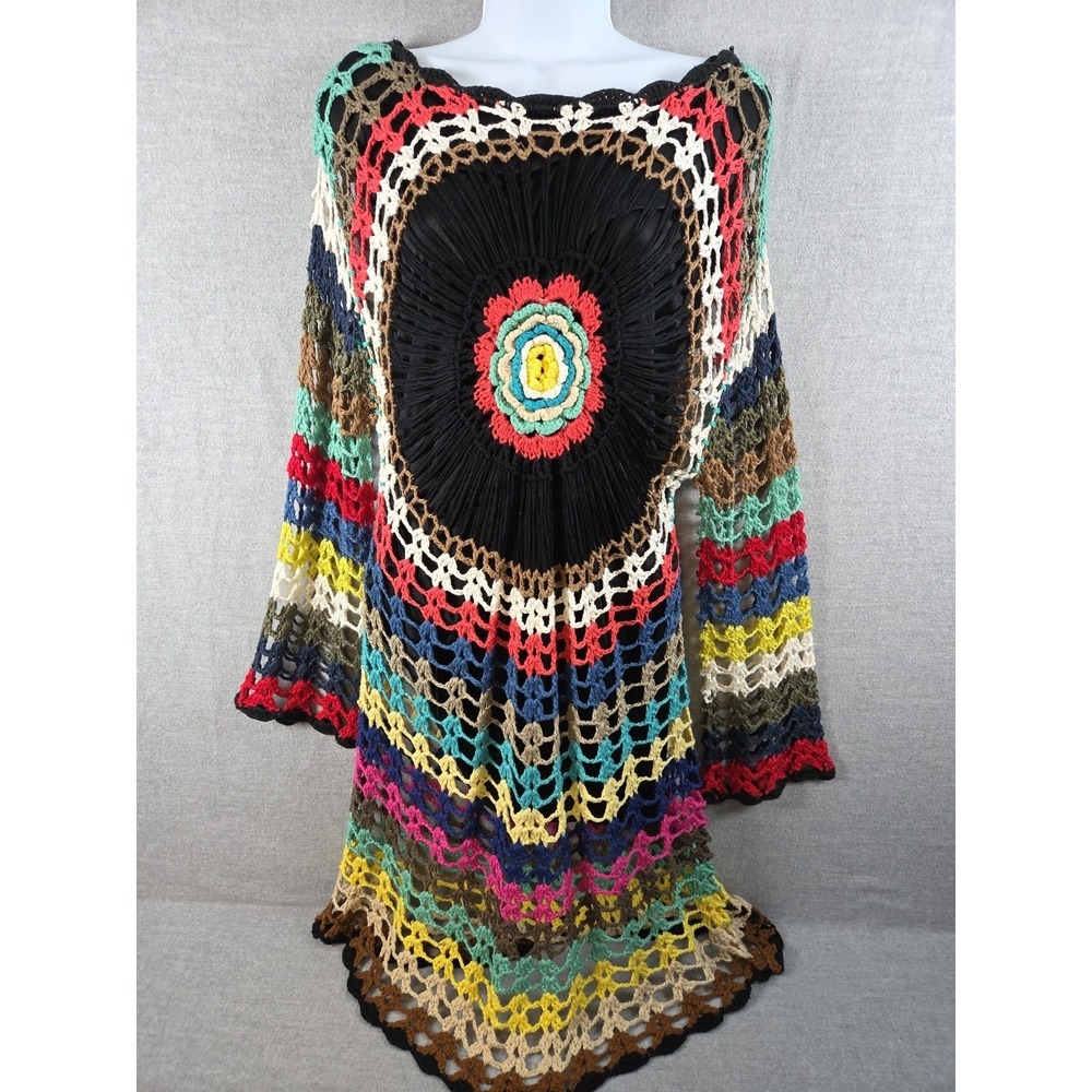 Mandala Crochet Dress M Lined Hand Made Rainbow Boho Festival Hippie Fairycore‎